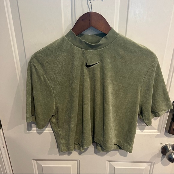 Nike Women's Mock-neck Short-sleeve Terry Top (Green/khaki) - Picture 3 of 8